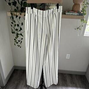 Bar III White Black Pinstripe Wide Leg Pants Size 8 Workwear Chic 33" Inseam